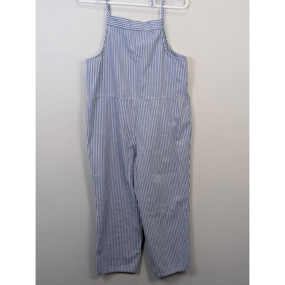 Utcoco Linen Overalls Womens Medium Blue Striped Casual Boho